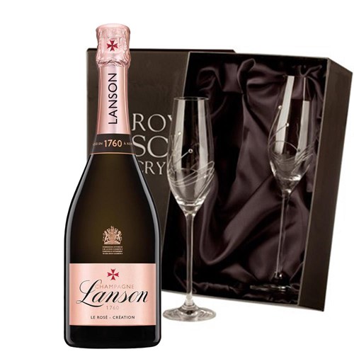 Lanson Le Rose Creation Champagne 75cl With Diamante Crystal Flutes